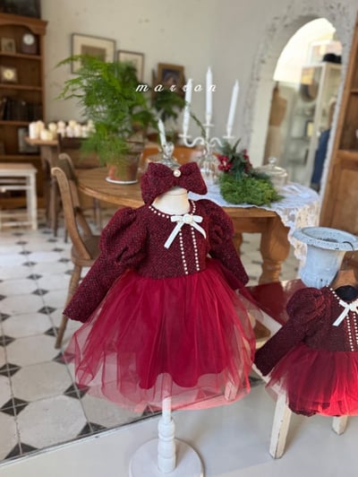 Marron 62｜(1y-6y) 宮廷袖珍珠小香薄紗洋裝1