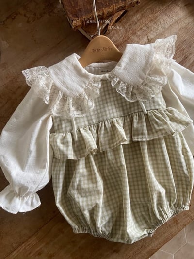 Anne Shirley02｜(3m-22m) 1色格紋綁帶荷葉包屁衣11