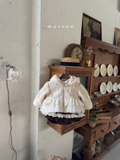 Marron 08｜(1y-6y) 蝴蝶緞帶薄紗裙擺磨毛外套4