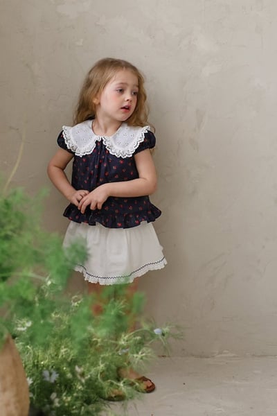 FLO39｜(75-140) 蕾絲翻領碎花公主袖上衣12