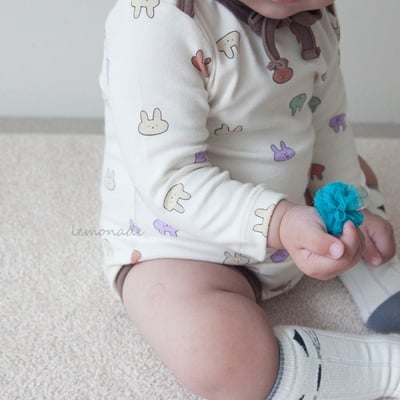 LEMONADE23｜(55cm-85cm) 2色彩繪小兔包屁衣含帽子3