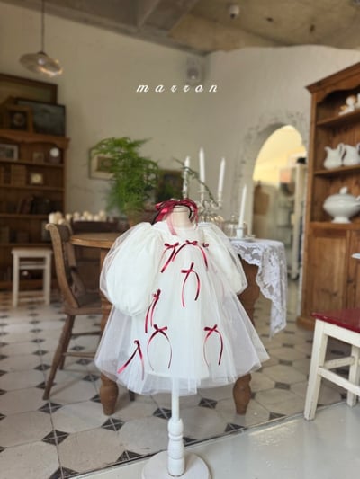 Marron 70｜(1y-6y) 蝴蝶緞帶薄紗蓬蓬洋裝3