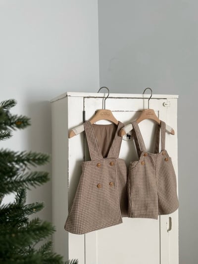 MONBEBE12｜(1y-8y) 復古格紋吊帶褲3