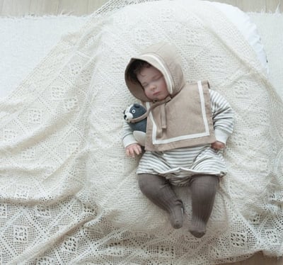 LEMONADE28｜(55cm-85cm) 2色條紋棉質包屁衣含帽子圍兜2