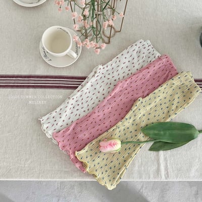 Melikey09｜(75-125cm) 碎花褶皺小喇叭褲2