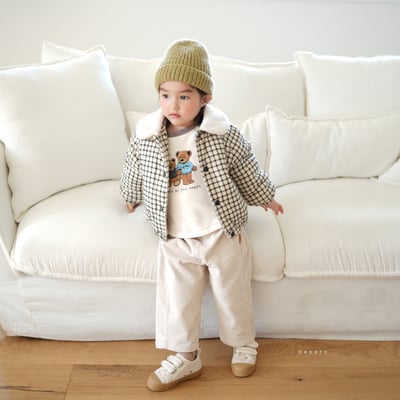 neneru23｜(70cm-125cm) 1色刷毛領格紋夾層棉外套3