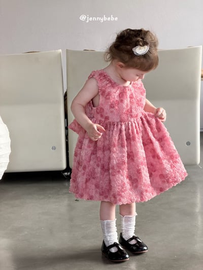 JE726｜(80-130cm) 粉嫩玫瑰花綁帶蓬蓬洋裝12