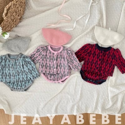 JEAYA08｜(3m-12m) 3色復古菱形針織套裝1