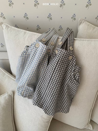 Bebe holic06｜(3m-18m) 棋格吊帶褲3