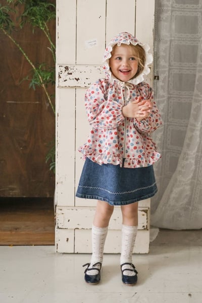 FLO49｜(75-140) 2色田園碎花蕾絲花邊連帽外套5