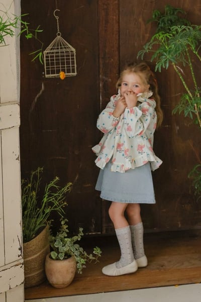 FLO49｜(75-140) 2色田園碎花蕾絲花邊連帽外套14