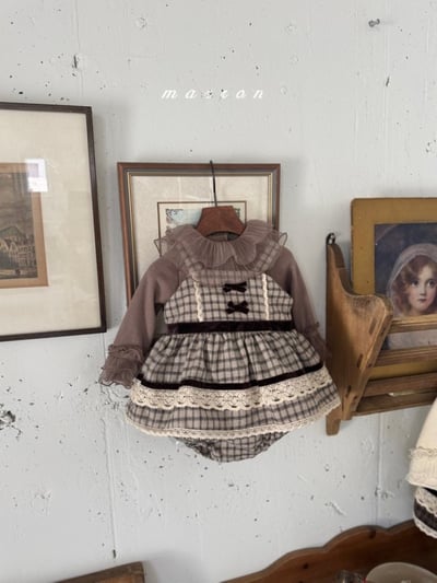 Marron 43｜(3m-18m) 法式吊帶格紋層次裙包屁衣9