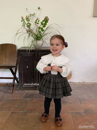 JE562｜(73-100cm) 蕾絲大翻領襯衫/格紋(可拆)吊帶包屁裙15