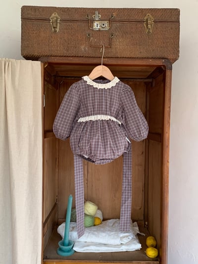 JE618｜(73cm-100cm) 格紋蕾絲綁帶包屁衣6