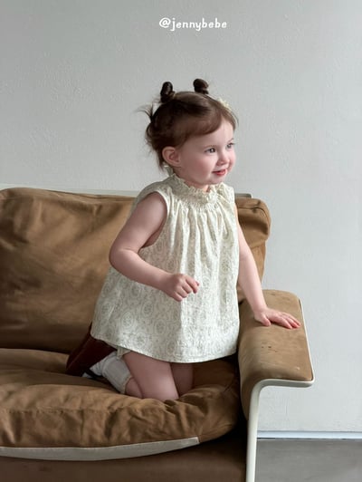 JE704｜(80-110cm) 花邊法式印花無袖套裝2