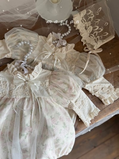 Marron29｜(3m-18m) 古典玫瑰薄紗包屁衣1