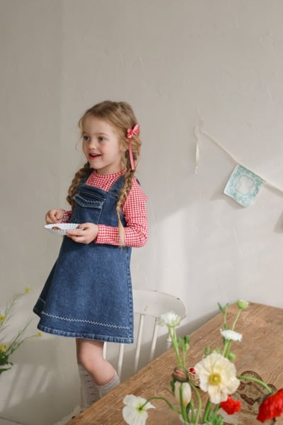 FLO46｜(75-140) 3色格紋蘋果花布荷葉邊上衣22