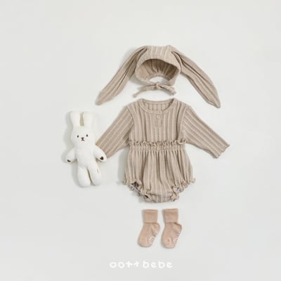 Oottbebe03｜(0m-12m) 壓紋兔耳綁帶帽8