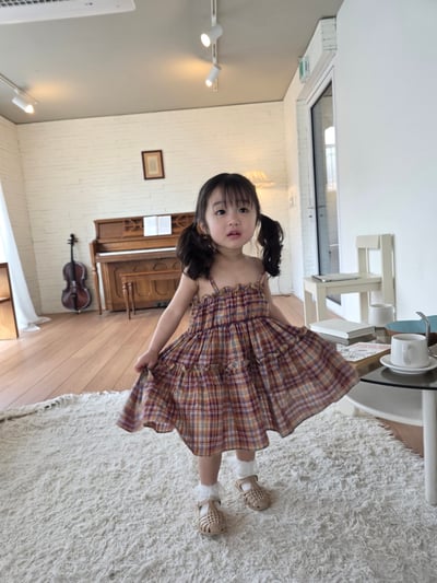 Color22｜(75-115cm) 細肩格紋洋裝4