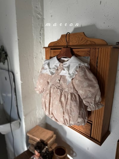 Marron30｜(3m-18m) 蝴蝶結緞帶翻領雛菊包屁衣14