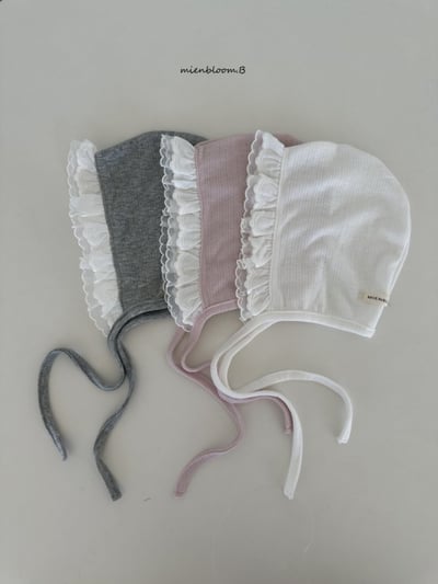 Bloom.b41｜(0m-18m) 蕾絲邊綁帶帽1