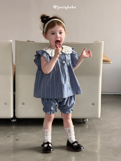 JE724｜(80-110cm) 蕾絲領線條套裝1