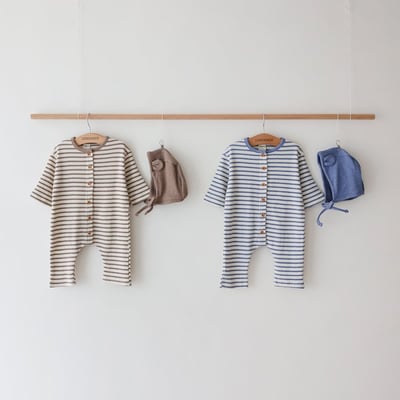 LEMONADE06｜(55cm-85cm) 2色小熊條紋包屁連身衣含帽子25