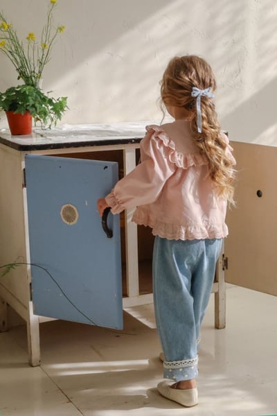 FLO14｜(75-140) 2色蕾絲波點反摺牛仔褲18