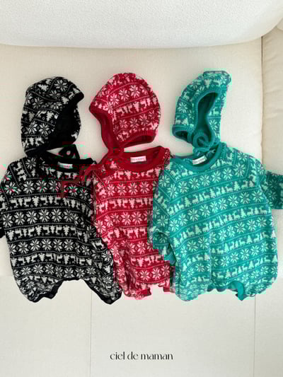 Cieldemaman07｜(3M~15M)  3色雪花麋鹿針織包屁衣含帽子1