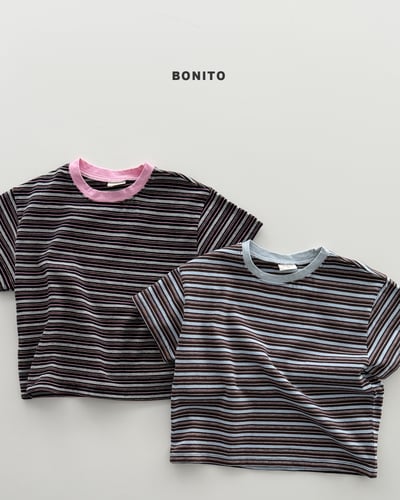 Bonito14｜(75cm-125cm) 2色條紋線條撞色上衣2
