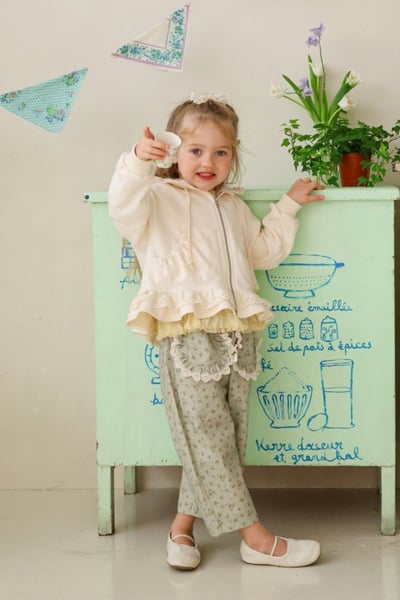 FLO52｜(75-140) 2色碎花蕾絲口袋直筒褲10