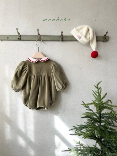 MONBEBE37｜(3m-24m) 墨綠滾邊綁帶包屁衣8