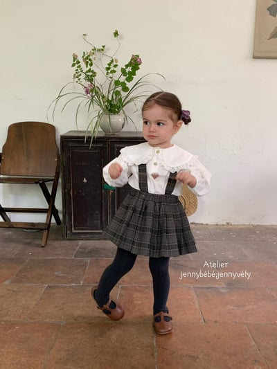 JE562｜(73-100cm) 蕾絲大翻領襯衫/格紋(可拆)吊帶包屁裙19