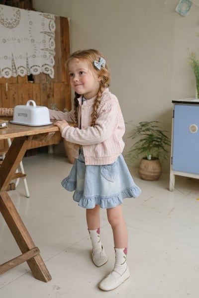 FLO21｜(75-140) 2色愛心荷葉牛仔裙12