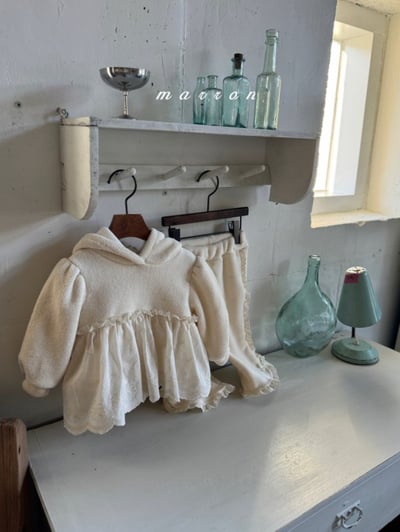 Marron 25｜(1y-6y) 兔子蕾絲刷毛連帽上衣6