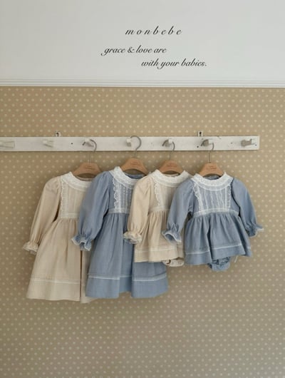 MONBEBE02｜(1y-8y) 蕾絲滾邊緞帶洋裝4