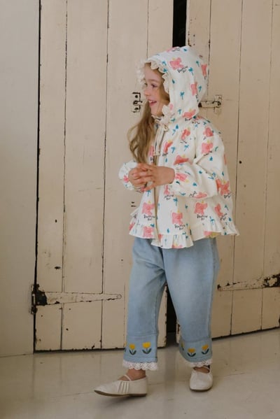 FLO49｜(75-140) 2色田園碎花蕾絲花邊連帽外套11