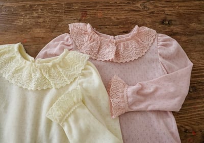 FLO38｜(75-140) 2色法式蕾絲領袖口上衣19