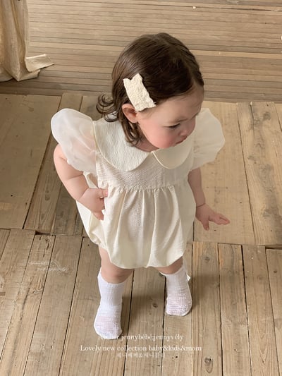 JE21｜(66-120cm) 赫本風網紗袖蝴蝶結包屁衣/洋裝14