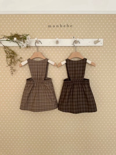 MONBEBE33｜(1y-8y) 排釦格紋吊帶裙4