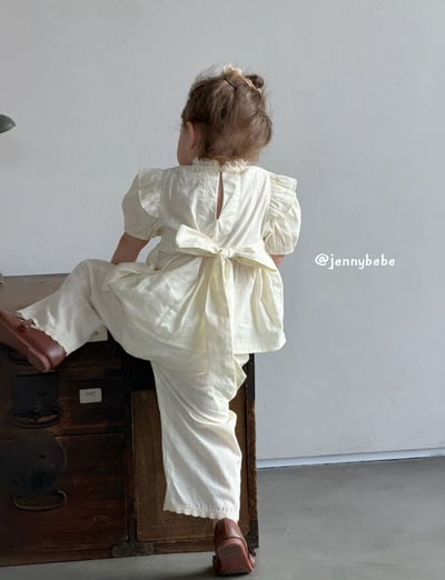 JE681｜(80-110cm)  泡泡袖花邊緞帶套裝12