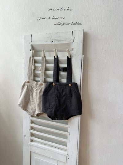 MONBEBE11｜(1y-8y) 亞麻背帶麵包短褲1