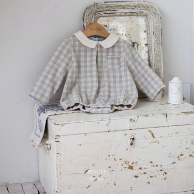 M-KIDS10｜(55-80cm) 2色口袋格紋圓領包屁衣9