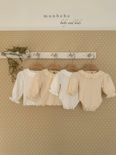 MONBEBE31｜(3m-24m) 荷葉領透氣包屁衣3