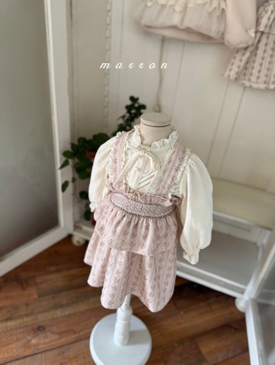 Marron 19｜(1y-6y) 法式抓皺印花吊帶洋裝11