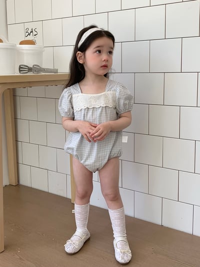 JE45｜(66-120cm) 水藍格紋包屁衣/洋裝4