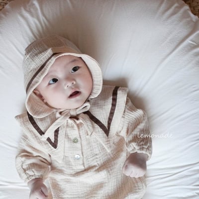 LEMONADE44｜(55cm-85cm) 2色尖翻領包屁衣含帽子3