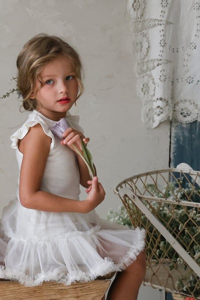 FLO41｜(75-140) 荷葉袖薄紗洋裝10