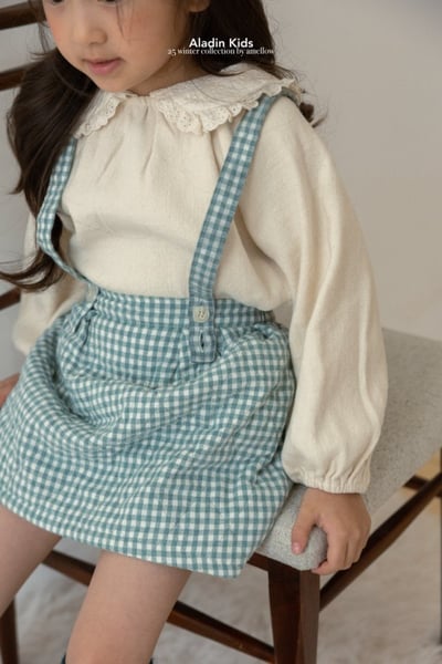 ALADIN18｜(75cm-114cm) 絎縫格紋藍吊帶裙11