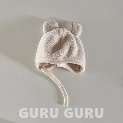 GURU GURU08｜(6m-24m) 3色小熊刷毛綁帶帽2